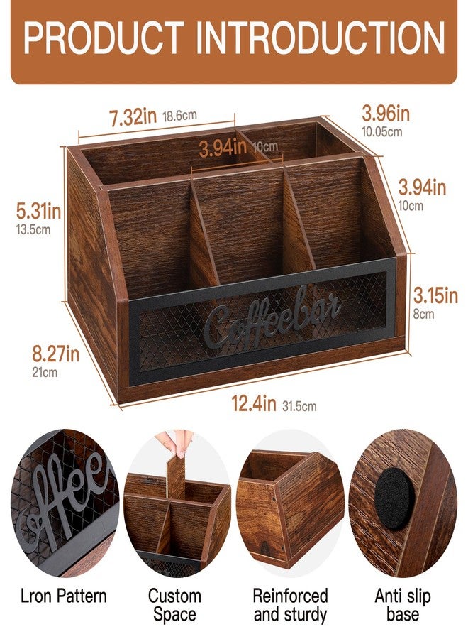 BOTOP Coffee Station Organizer for Counter, Wood Pods Holder Basket with Removable Dividers, Office Coffee Bar Accessories Decor for Syrup, Cups, Stirrer, Tea - Image 5